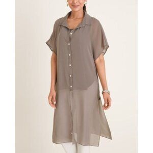 Marla Wynne for Chico's Sheer Lagenlook Gauzy Chiffon Tie-Front Tunic Gray XS-L